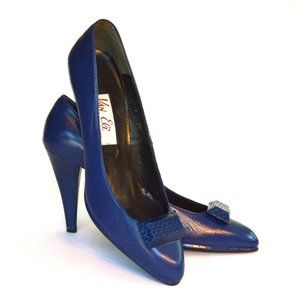 Vintage Van Eli Navy Leather Pumps - Made in Spain - Size 7.5 Narrow